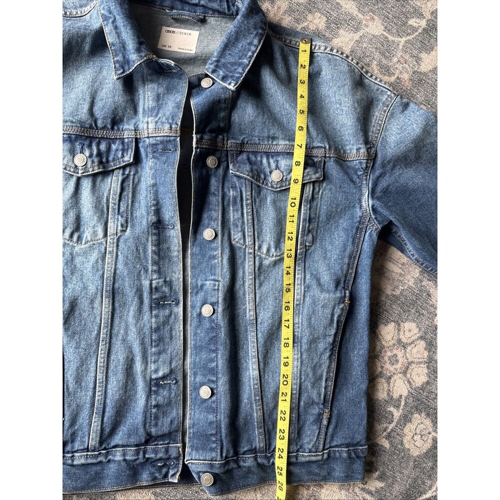 ASOS Denim Oversized Jacket Blue Collared Button Long Sleeve Jean UK 10 - Picture 5 of 6
